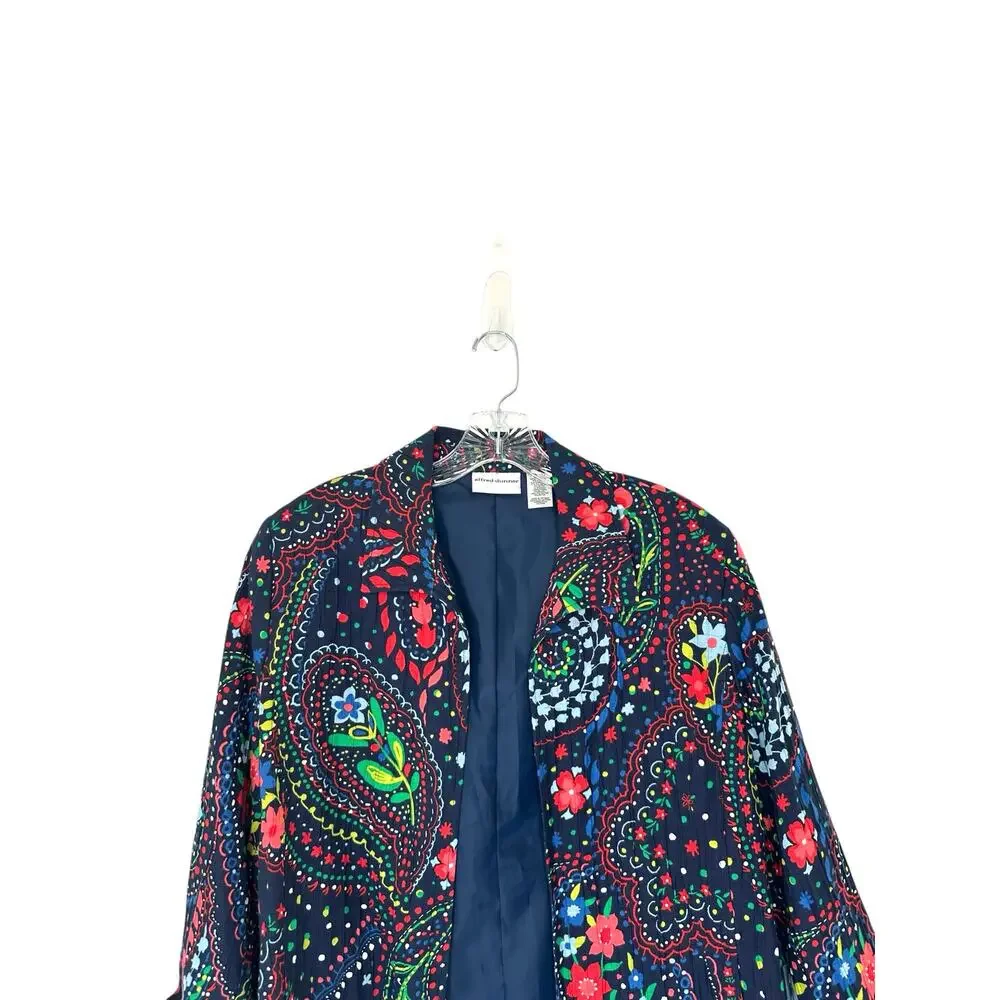 Alfred Dunner Plus Blue Red‎ Floral Colorful Fun Playful Open Front Blazer 14